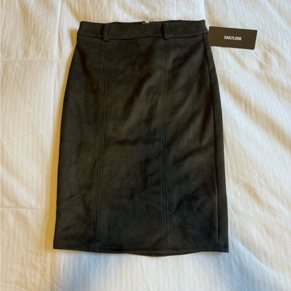 Olivia Grey XS Suede Pencil Skirt - Olive Green